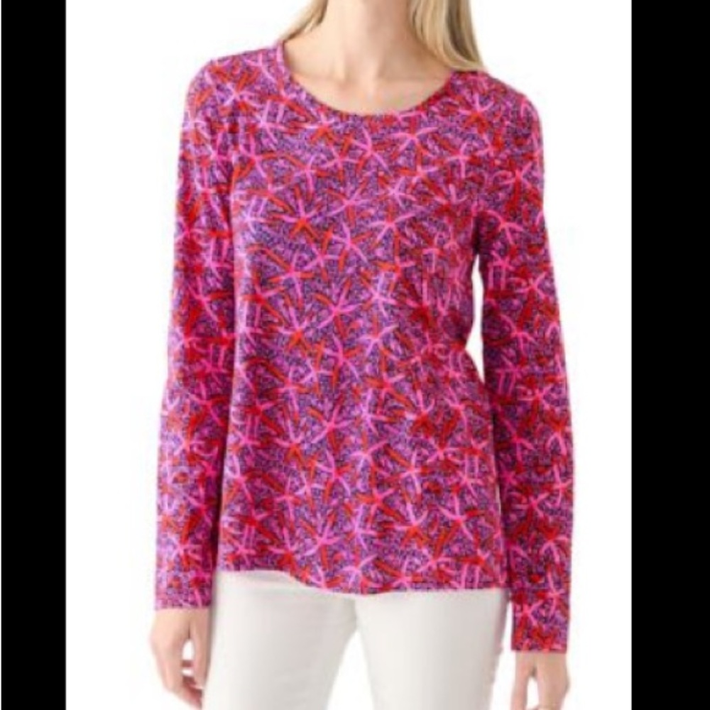 Lilly Pulitzer Etta Long Sleeve Shirt Passion Fruit Pink Star Searching Size XS